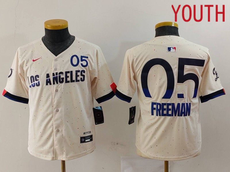 Youth Los Angeles Dodgers 5 Freeman Cream Fashion Nike Game MLB Jersey style 703